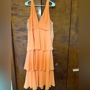 Lulu's Peach Tiered V-Neck Maxi Dress